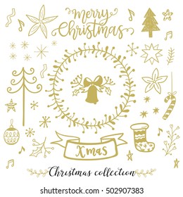 Christmas collection, winter holidays cards, gift tags, invitation, scrapbook, photo overlays  vector design doodle elements
