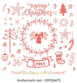 Christmas collection, winter holidays cards, gift tags, invitation, scrapbook, photo overlays vector design doodle elements