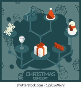 Christmas color concept isometric icons