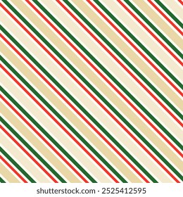 Christmas color diagonal striped seamless pattern. Gift wrapping paper texture, banner, textile background