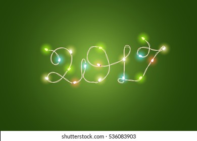 Christmas color garland lettering. Happy new 2017. Vector new year greeting card