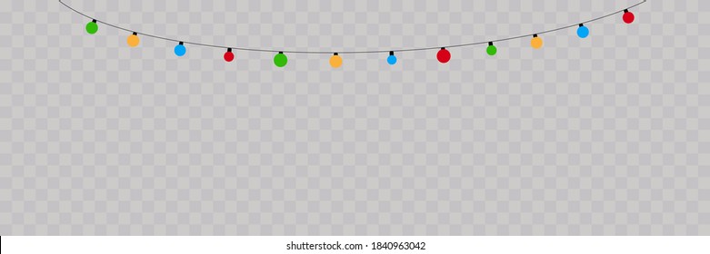 Christmas color lights isolated realistic design elements. Glowing lights for Xmas Holiday cards, banners, posters, web design.	