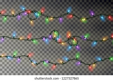 Christmas color lights string vector. Realistic Xmas garland isolated. Line light string set. Vector illustration.