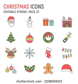 Christmas color line icon set, New Year collection, vector graphics, logo illustrations, Merry Christmas vector icons, xmas signs, filled outline pictograms, editable stroke