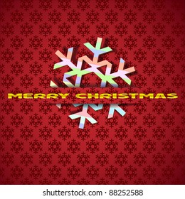 Christmas color paper snowflake on red background. Vector card.