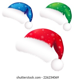 Christmas Color Santa Claus Caps With Gradient Mesh, Vector Illustration