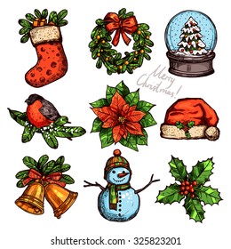 Christmas Color Sketch Collection Of Attributes And Symbols