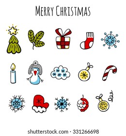 Christmas color sketch icons isolation set vector design. Christmas background.