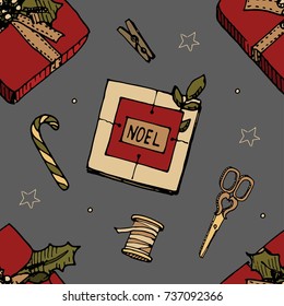 Christmas  color sketch vector seamless pattern. Can be used for printing on fabric, for wrapping paper and for the background of the site.