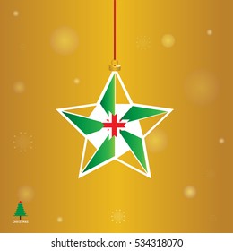 Christmas color and star stuff on the snow gold background and a tree with copy space. 