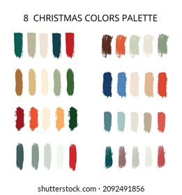 Christmas color trends palette on brush strokes. Vector stock illustration isolated on white background. EPS 10