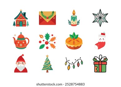 Christmas color vector icons bundle