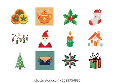 Christmas color vector icons bundle