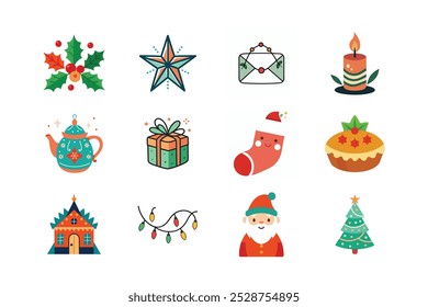 Christmas color vector icons bundle