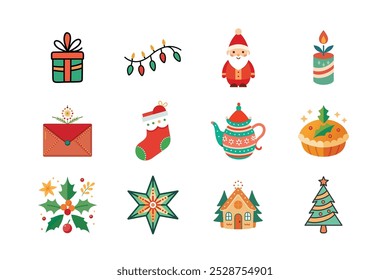 Christmas color vector icons bundle