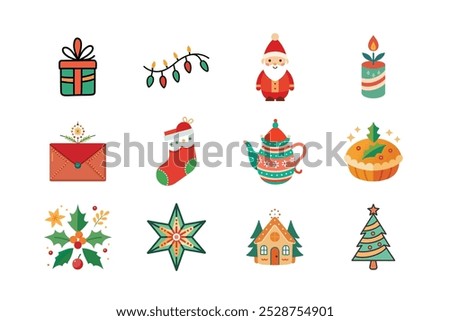 Christmas color vector icons bundle