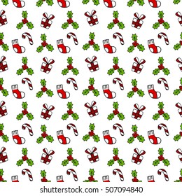 Christmas color vector seamless pattern. Snowman and christmas tree vector seamless pattern.