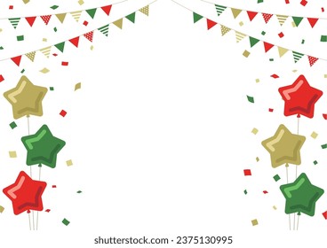 Christmas Color White Background with Star Shaped Balloons, Garland and Confetti Frame Web graphics