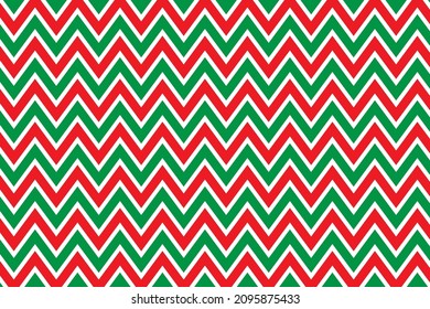 Christmas color zig-zag pattern on white background, Wavy lines on white. Illustration of the abstract red and green zig-zag pattern.