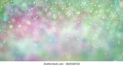 Christmas colored background of complex big and small falling snowflakes with bokeh effect