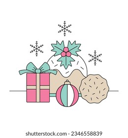 Christmas colored clipart festive illustration isolated white background greeting card