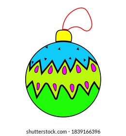 
Christmas colored decorations for the Christmas tree, colored balls drawn by hand in doodle style, vector objects isolated on a white background.