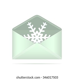 Christmas colored envelope with white snowflake. For Christmas celebration. Isolated vector illustration.