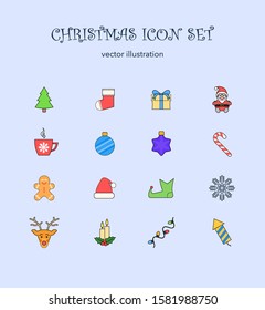 Christmas colored icon set vector