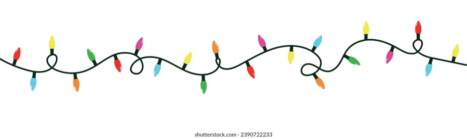 Luces de color de Navidad aisladas en fondo blanco. Bombilla brillante para tarjetas de Navidad, carteles, afiches, web. Vector.