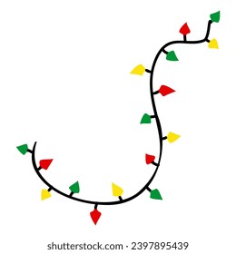 Christmas colored lights isolated on white background. Bright colored garlands for decoration.