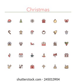 Christmas colored line icons set. Vector illustration.