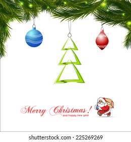 Christmas Colorful Background with a waterfall of ray lights and a lot of baubles and stars.
