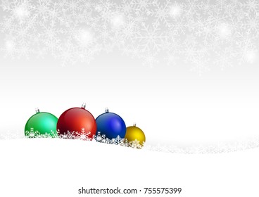 Christmas colorful ball in the garden and happy new year vector background with white snow