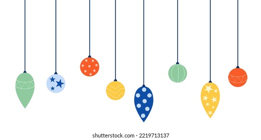 Christmas colorful balls with patterns. Set of christmas balls. Christmas tree decorations isolated on white background. Winter design.