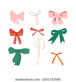 Christmas colorful bows vector set. Perfect for holiday decor, gift wrapping designs, and seasonal greetings, charm to any creative endeavor