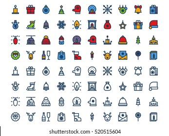 Christmas colorful and colorless outline icons. Vector set.