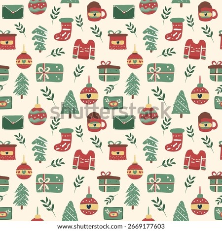 Christmas colorful elements background with repeated design. festive theme. for decoration, illustration, wallpaper, card, poster. cute Christmas pattern.