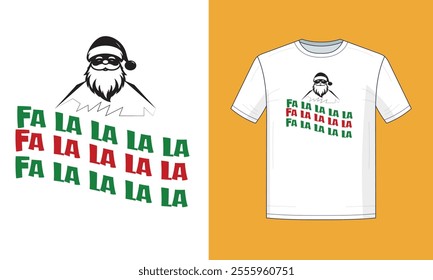 Christmas colorful fa la la la la t-shirt, Christmas Gift,  Christmas T-shirt, Ready to print, Modern, simple, lettering, tree, T-shirt Design Template