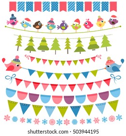 Christmas colorful flags and garlands set