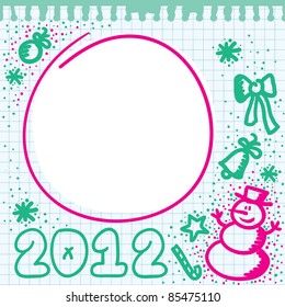 christmas colorful frame with hand drawn elements