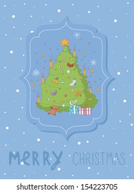 Christmas colorful greeting card. EPS 10. No transparency. No gradients. 