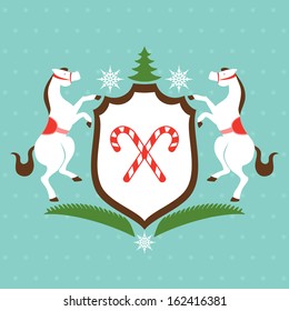 Christmas colorful heraldic crest with horses