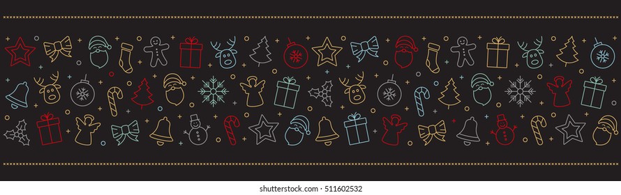 christmas colorful icon elements border black background