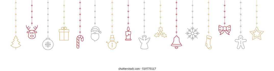 christmas colorful icon elements hanging white background