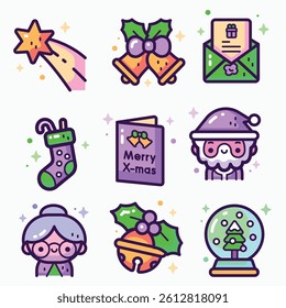 Christmas. Colorful Christmas icon pack and Christmas bundle.