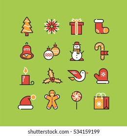 Christmas colorful icon set.