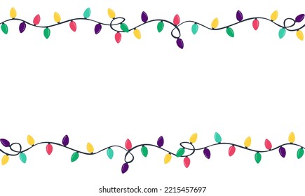 Christmas colorful lights isolated on white background. Bright garland lights decoration. New Year's