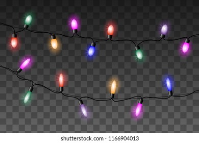 Christmas colorful lights vector set on transparent background.