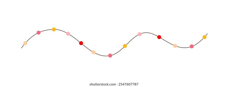 Christmas colorful multicolored lights curly string garlands simple doodle hand drawn vector illustration, flat style cartoon image for winter New Year holiday, birthday events design