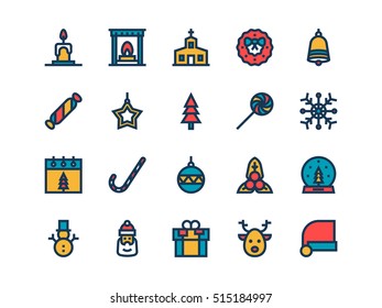 Christmas colorful outline icons. Vector set.